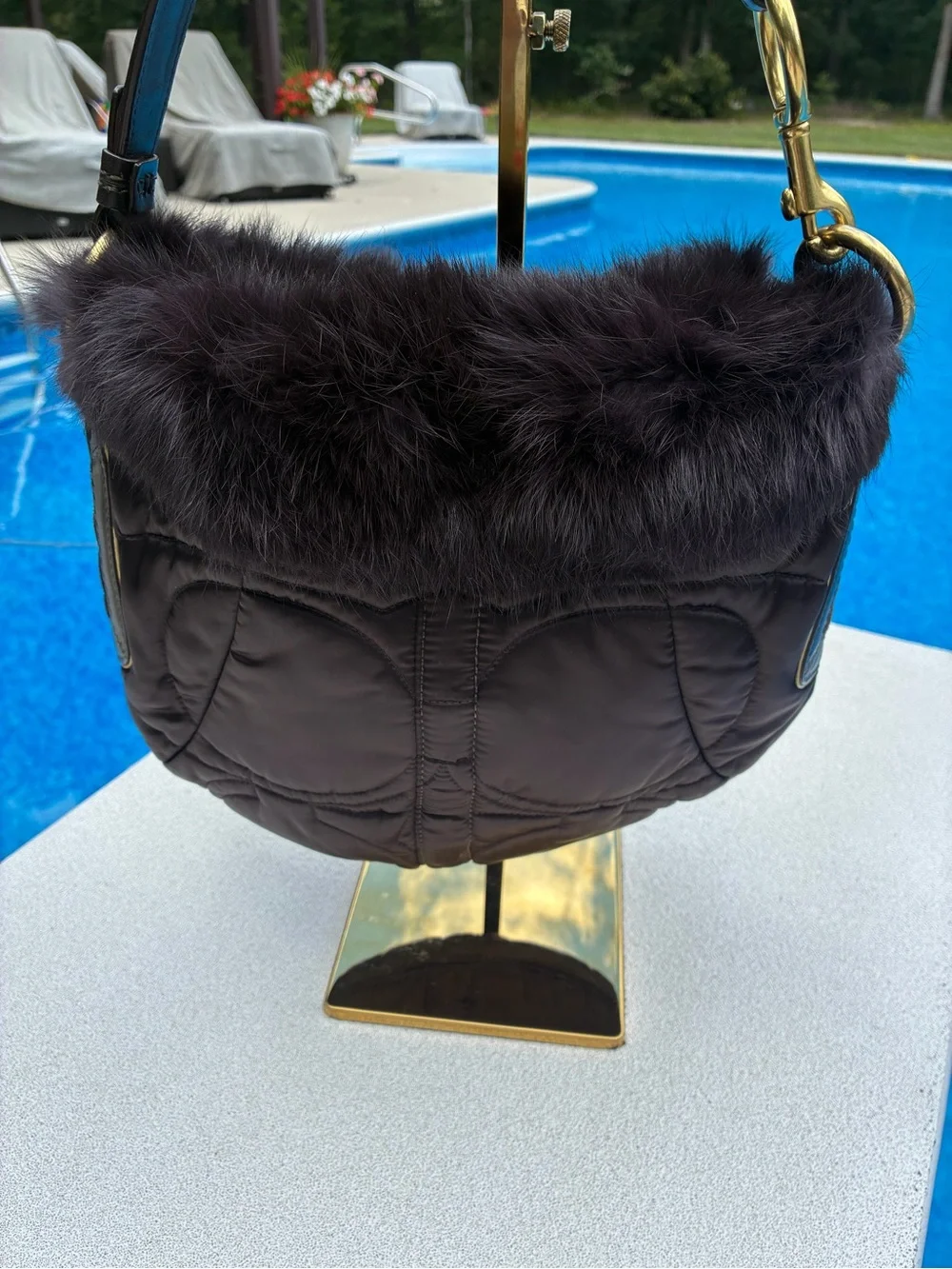 Coach G05K-3586 Ski Bunny Hobo Bag 2005 Dark Brown Quilted Rabbit Fur Y2K